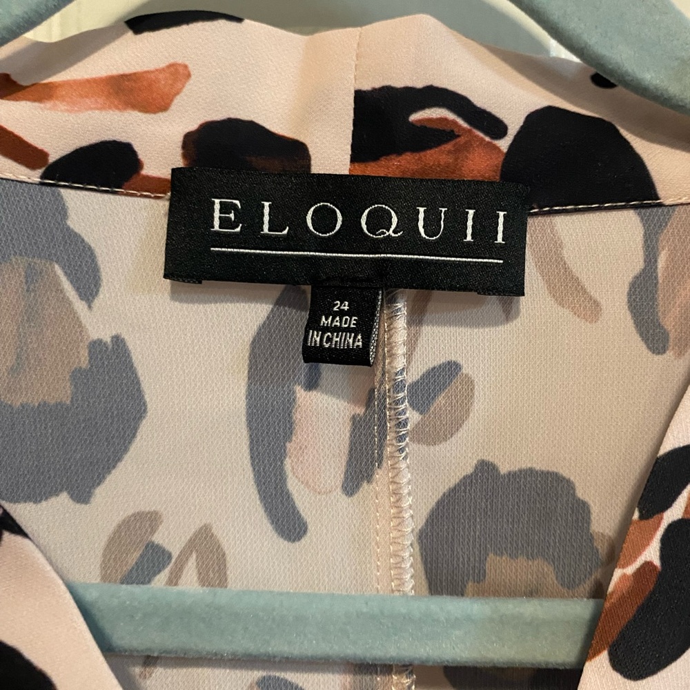 Eloquii Leopard Print Tie-Neck Blouse in Pink and Brown - Picture 2 of 4